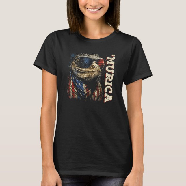 Camiseta Patriotic Lizard Murica 4th of July Bearded Dragon (Anverso)