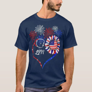 Camiseta Patriotic LPN 4th Of July American Flag Sunflower