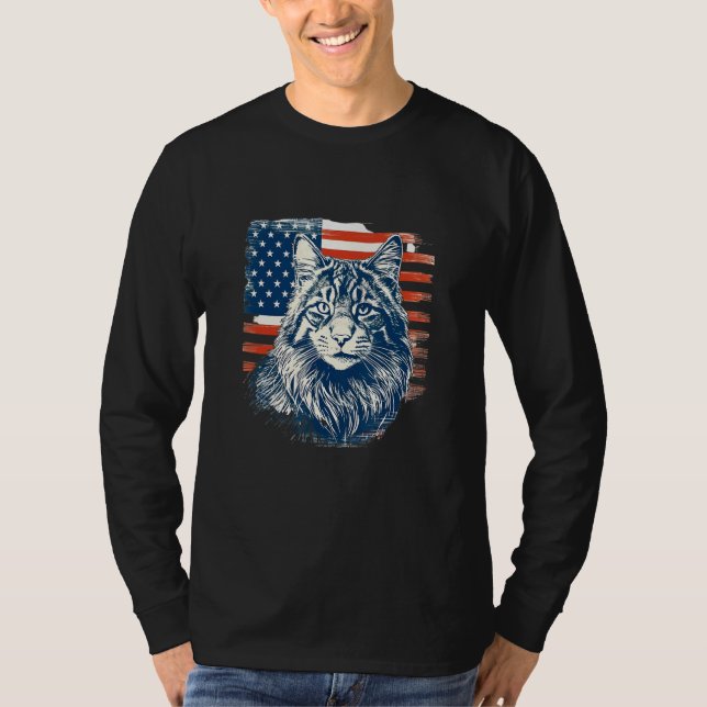 Camiseta Patriotic Maine Coon Face Independence Day Feline  (Anverso)
