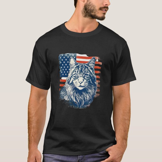 Camiseta Patriotic Maine Coon Face Independence Day Feline  (Anverso)