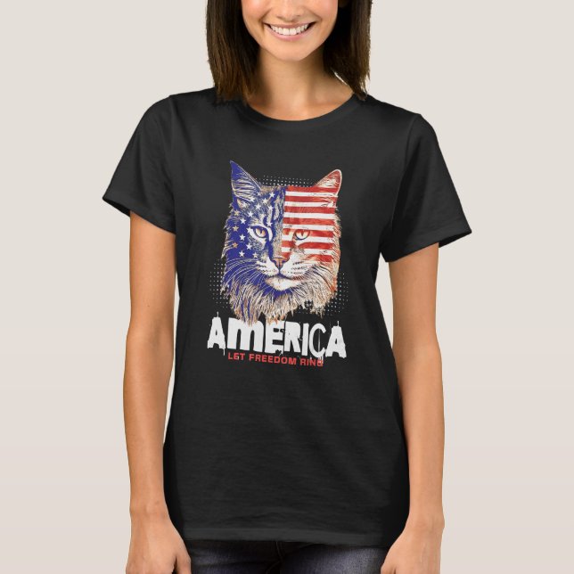 Camiseta Patriotic Maine Coon Face Independence Day Feline  (Anverso)