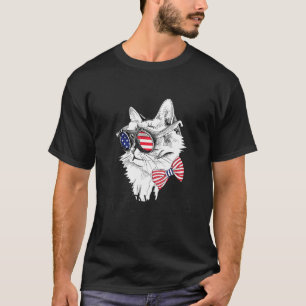 Camiseta Patriotic Meowica Cute Cat Gafas de sol Bowtie 4O