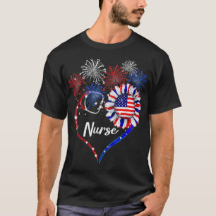 Camiseta Patriotic Nurse 4th Of July American Flag Sunflowe