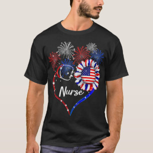 Camiseta Patriotic Nurse 4th Of July American Flag Sunflowe