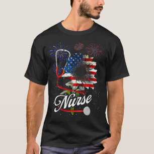 Camiseta Patriotic Nurse 4th Of July American Flag Sunflowe