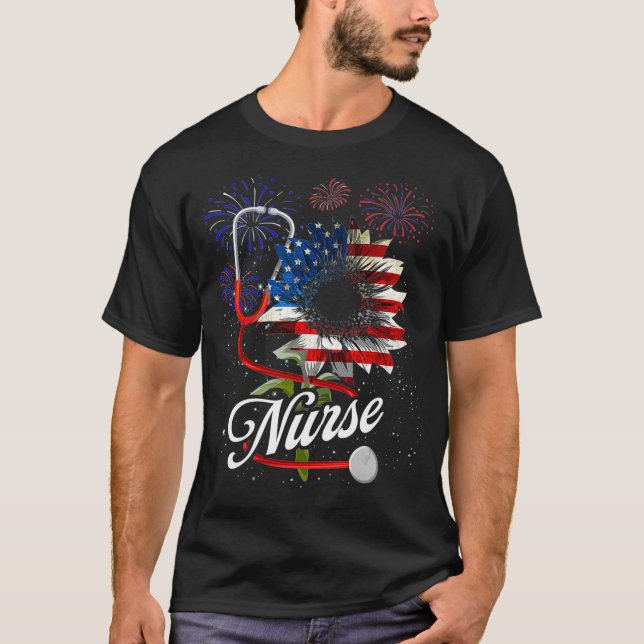 Camiseta Patriotic Nurse 4th Of July American Flag Sunflowe (Anverso)