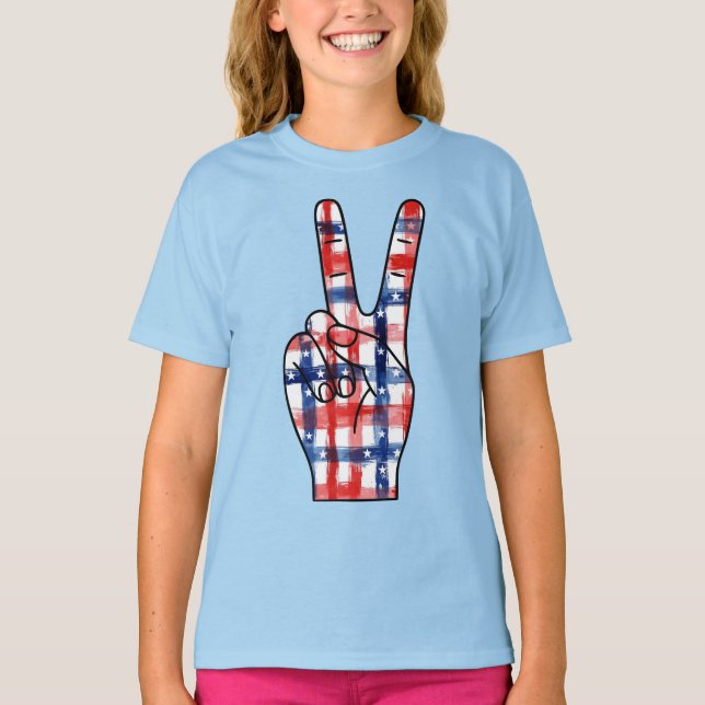 Camiseta Patriotic Peace Sign Hand Abstract US Flag Pattern (Anverso)