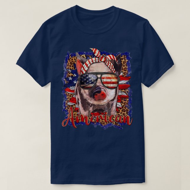 Camiseta Patriotic Pig Usa Flag 4th Of July Sunflower Leopa (Diseño del anverso)