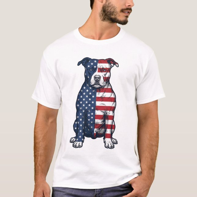 Camiseta Patriotic Pit Bull Vintage Engraving Vector Design (Anverso)