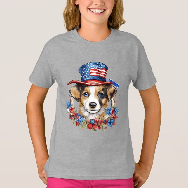 Camiseta Patriotic Puppy 4 de julio Día de la Independencia (Anverso)