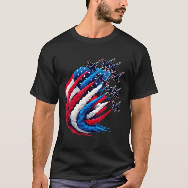 Camiseta Patriotic Red White Blue Usa Flag Fighter Jets 4th (Anverso)