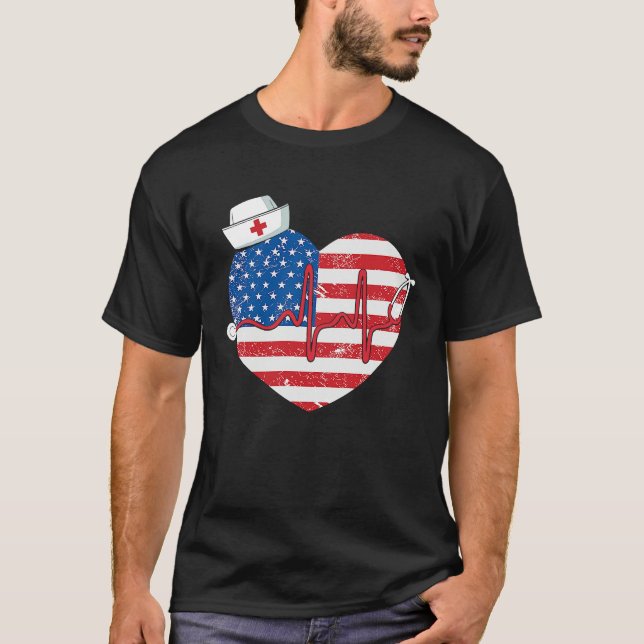 Camiseta Patriotic RN LPN CNA American Flag July 4th Nurse (Anverso)