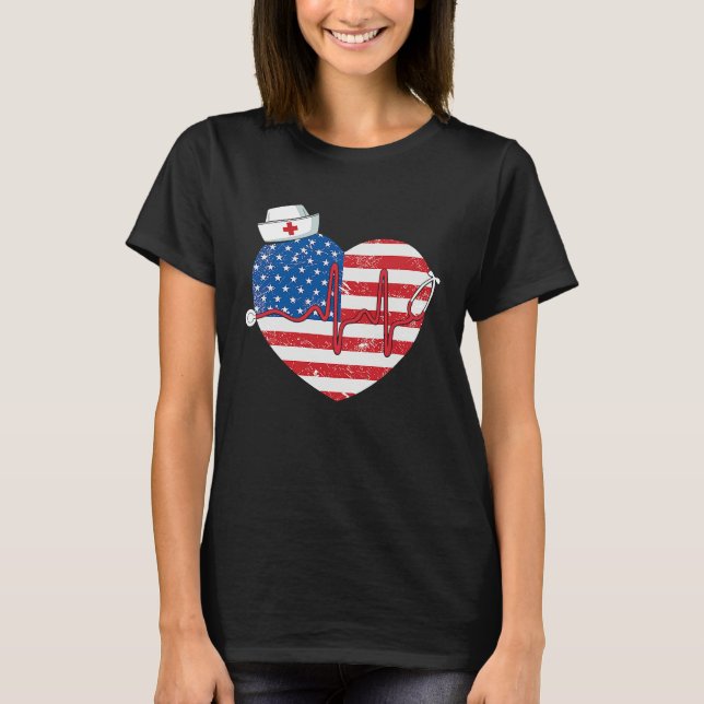 Camiseta Patriotic RN LPN CNA American Flag July 4th Nurse (Anverso)