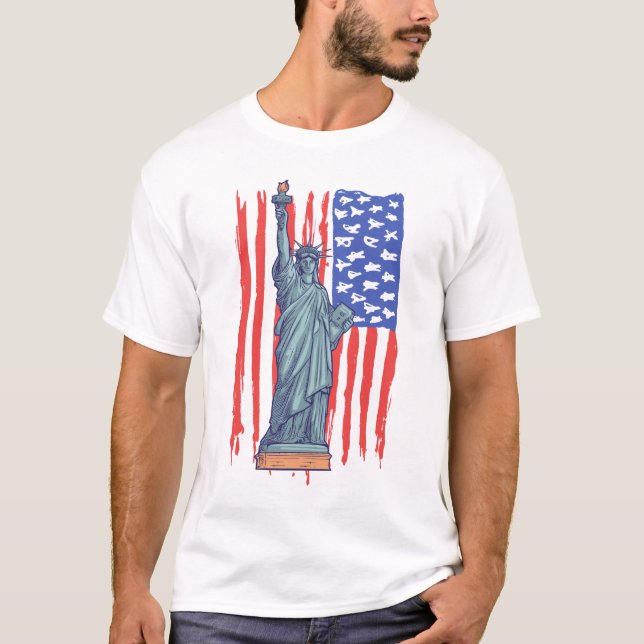 Camiseta Patriotic Statue of Liberty American Flag NYC Desi (Anverso)