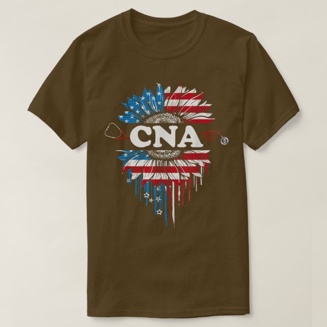 Camiseta Patriotic Sunflower USA Bandera CNA Stethoscope 4O (Diseño del anverso)