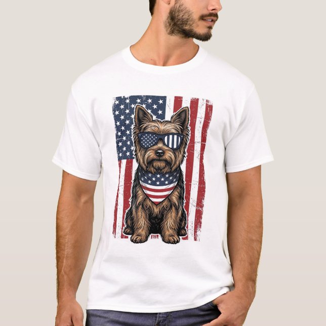 Camiseta Patriotic Terrier Dog Vintage Flag Vector Design_1 (Anverso)