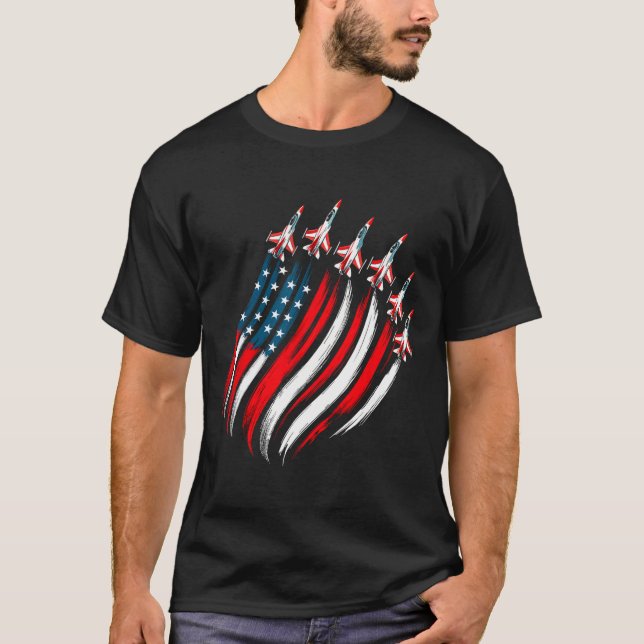 Camiseta Patriotic Usa Flag Fighter Jets Boys Mens 4th Of J (Anverso)