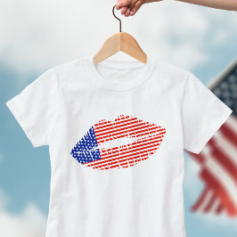Camiseta Patriotic USA Lipstick Kiss Lip Print T-Shirt
