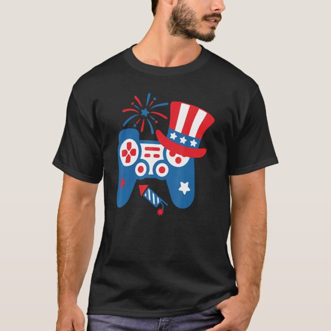 Camiseta Patriotic Video Gamer Controller 4th of July USA F (Anverso)