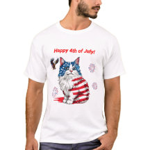 Camiseta Patriótica Cat, Estados Unidos Bandera Ki