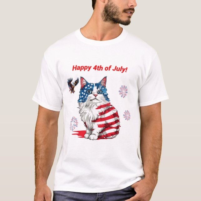 Camiseta Patriótica Cat, Estados Unidos Bandera Ki (Anverso)