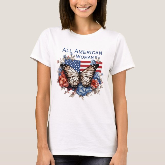 Camiseta patriótica de mujer mariposa del 4 de jul (Anverso)