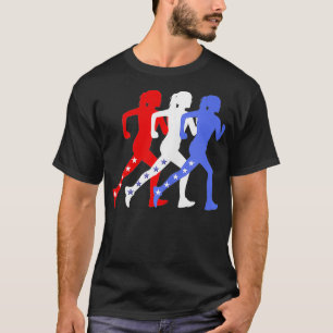 Camiseta Patriótica Estrellas Azules Rojas Corriendo a Muje