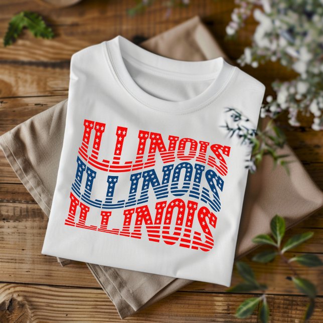 Camiseta Patriótica Illinois Rojo y Azul Boho (Subido por el creador)