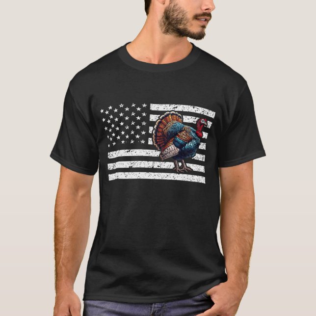 Camiseta Patriótica Turquía Bandera Americana Acción de Gra (Anverso)
