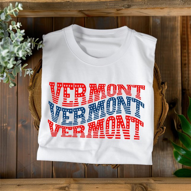 Camiseta Patriótica Vermont Rojo y Azul Boho (Subido por el creador)
