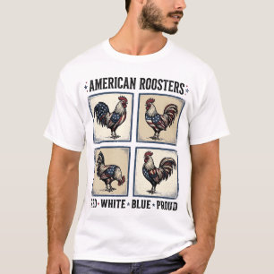 Camiseta Patriótica Vintage American Roosters Dise
