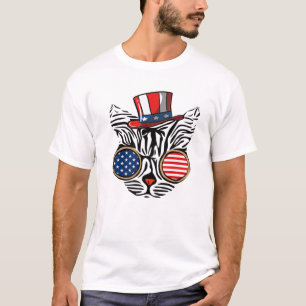 Camiseta Patriótico 4 De Julio Estilo Gato América