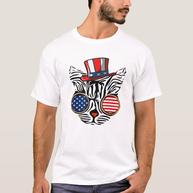 Camiseta Patriótico 4 De Julio Estilo Gato América (Anverso)
