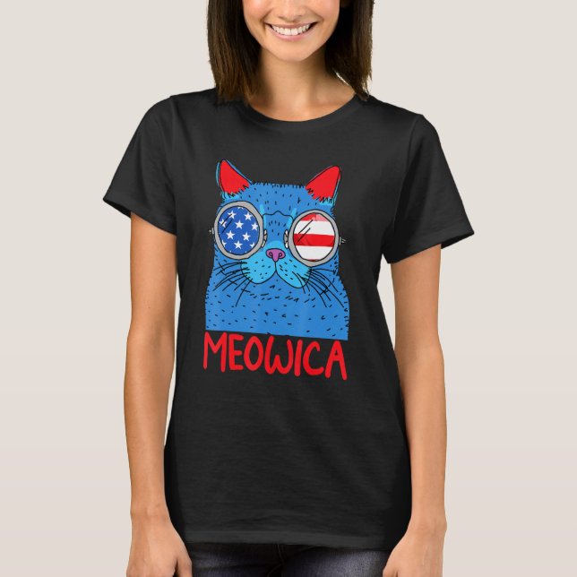 Camiseta Patriótico 4 De Julio Tee Meowica Cat Mullet Ameri (Anverso)