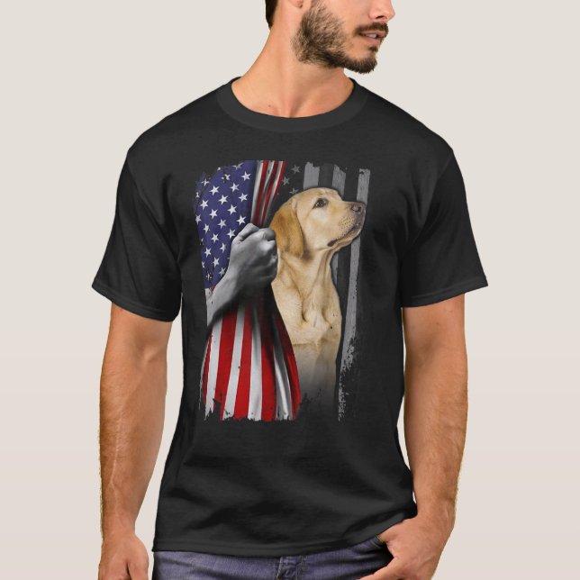 Camiseta Patriótico Amarillo Labrador American Flag Dog Fam (Anverso)