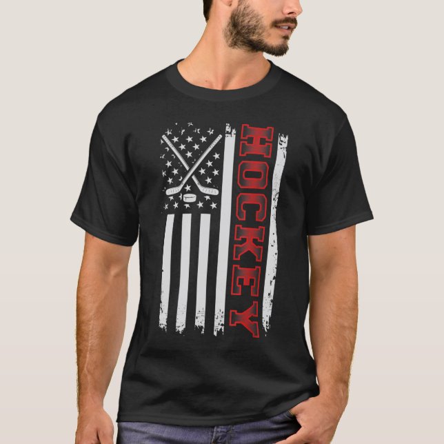 Camiseta Patriótico Americano Goee Hockey sobre Bandera de  (Anverso)