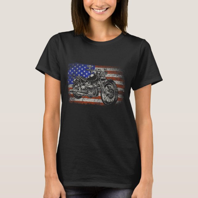Camiseta Patriótico Americano Motociclista Gigante Bandera  (Anverso)