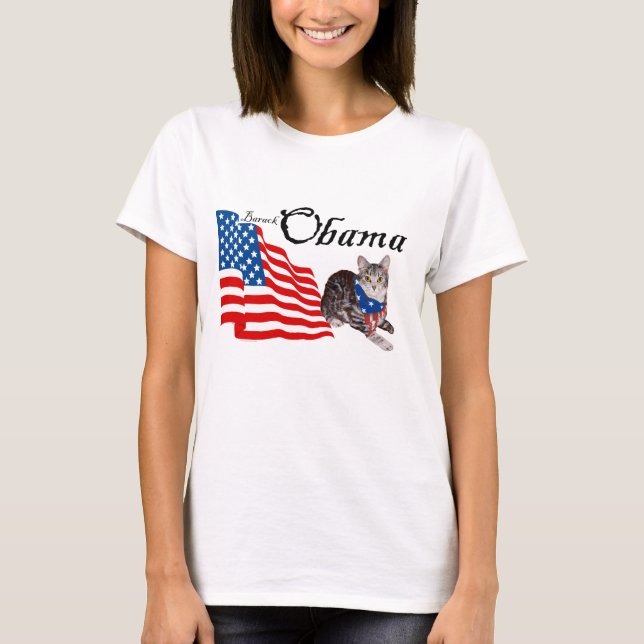 Camiseta Patriótico americano tabby Cat para Obama (Anverso)