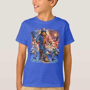 Camiseta Patriótico Bigfoot Caminando Delfines Divertido Cu