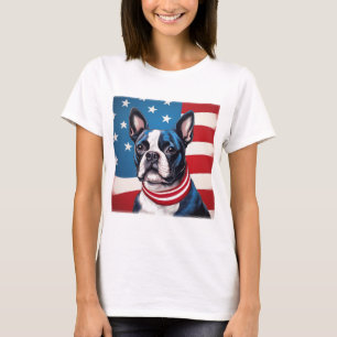 Camiseta Patriótico Boston Terrier con bandera estadouniden