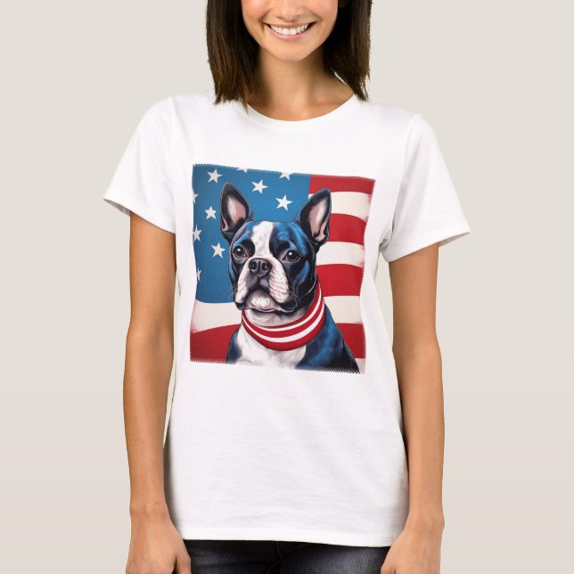 Camiseta Patriótico Boston Terrier con bandera estadouniden (Anverso)