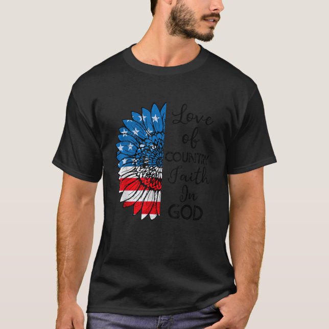 Camiseta Patriótico Cristiano Amor País Fe En Dios EEUU (Anverso)