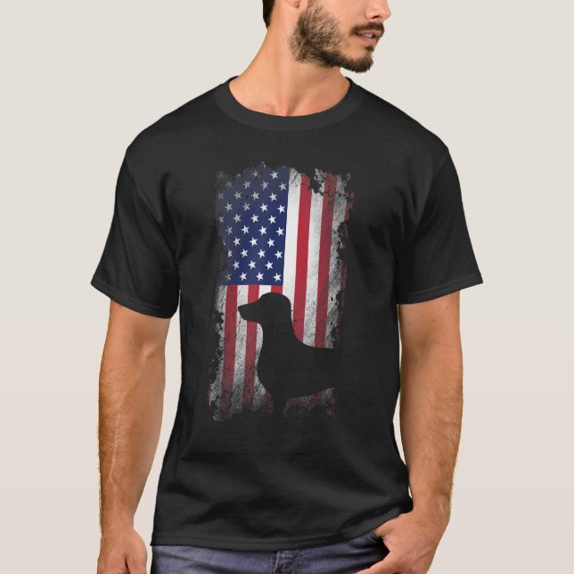 Camiseta Patriótico Dachshund Bandera Estadounidense Perro  (Anverso)