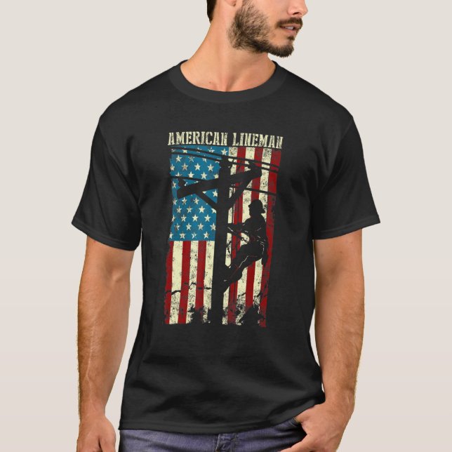 Camiseta Patriótico De Cable Eléctrico De Bandera Estadouni (Anverso)