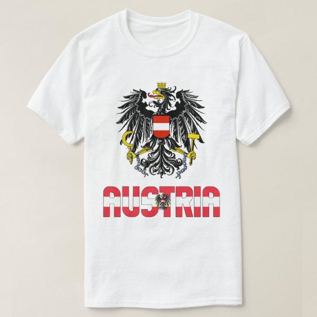 Camiseta Patriótico De La Bandera De Austria Y El Escudo De (Diseño del anverso)