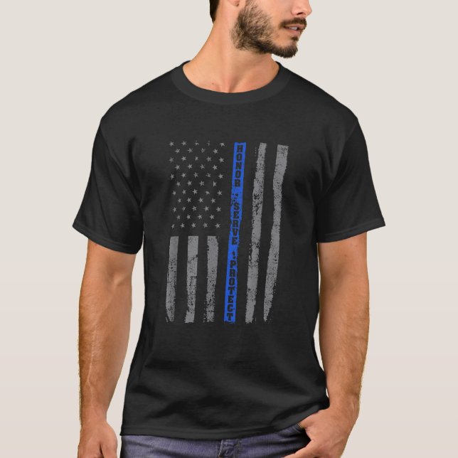 Camiseta Patriótico de la bandera de la delgada línea azul  (Anverso)