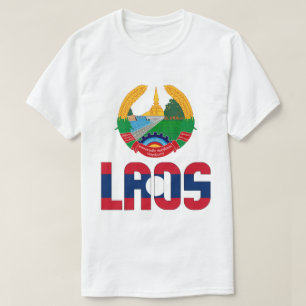 Camiseta Patriótico De La Bandera De Laos Y El Escudo De Ar