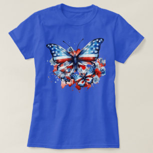 Camiseta Patriótico de las mariposas de la bandera estadoun