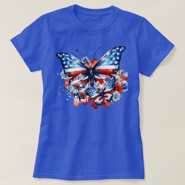Camiseta Patriótico de las mariposas de la bandera estadoun (Diseño del anverso)