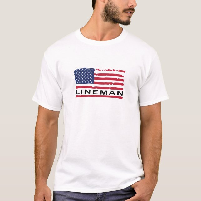Camiseta Patriótico de Lineman Estadounidense de Bandera de (Anverso)